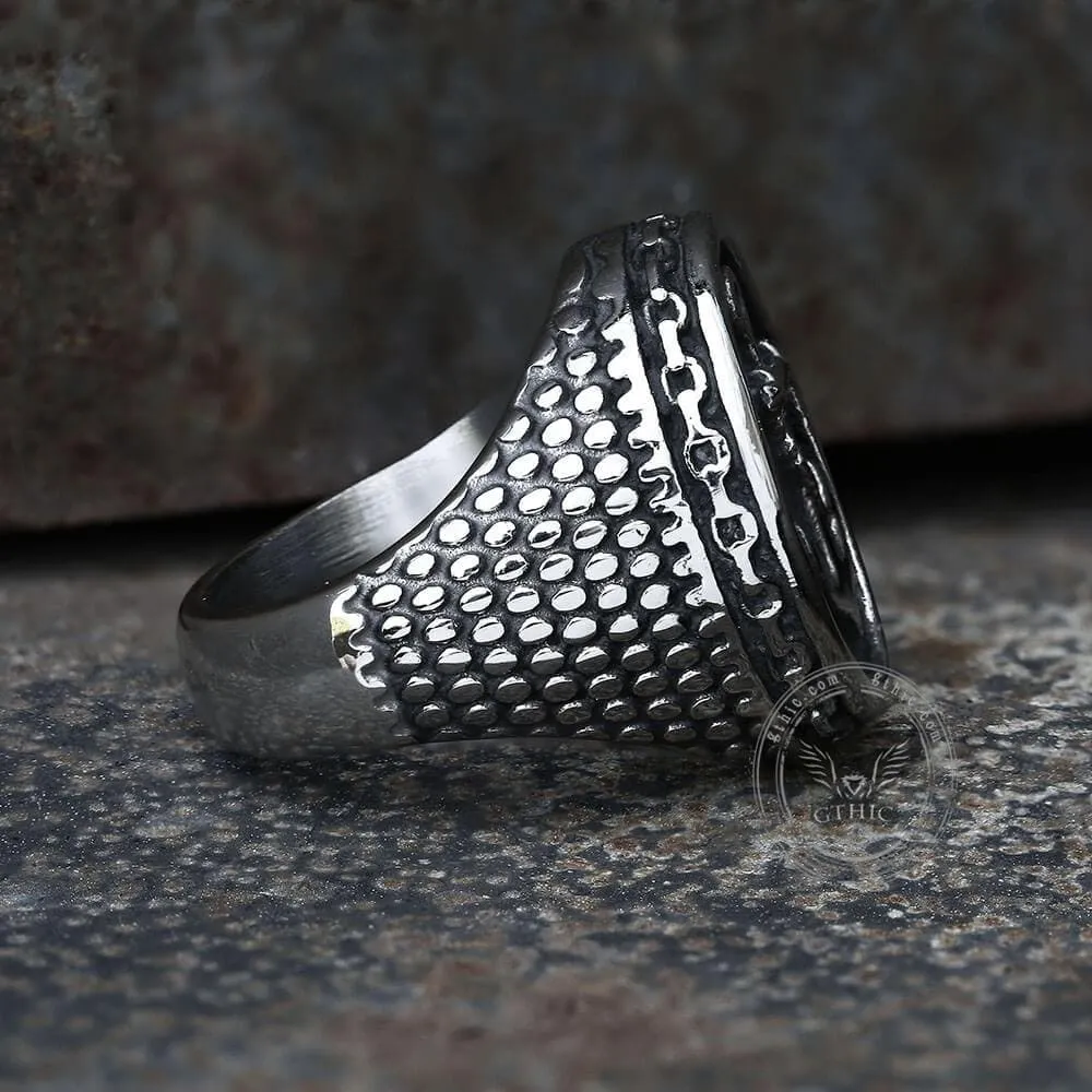 Carved Anchor Stainless Steel Marine Ring