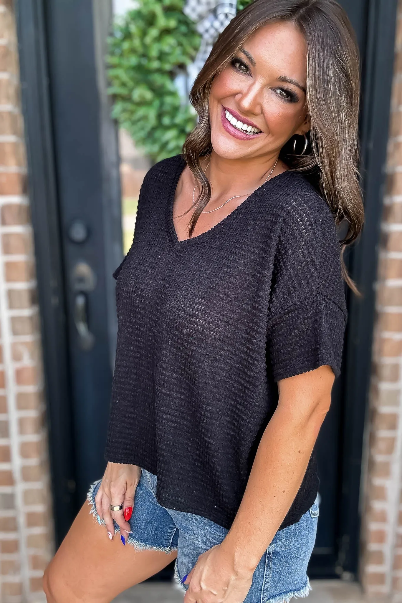 Casually Cute Black Drop Shoulder Top