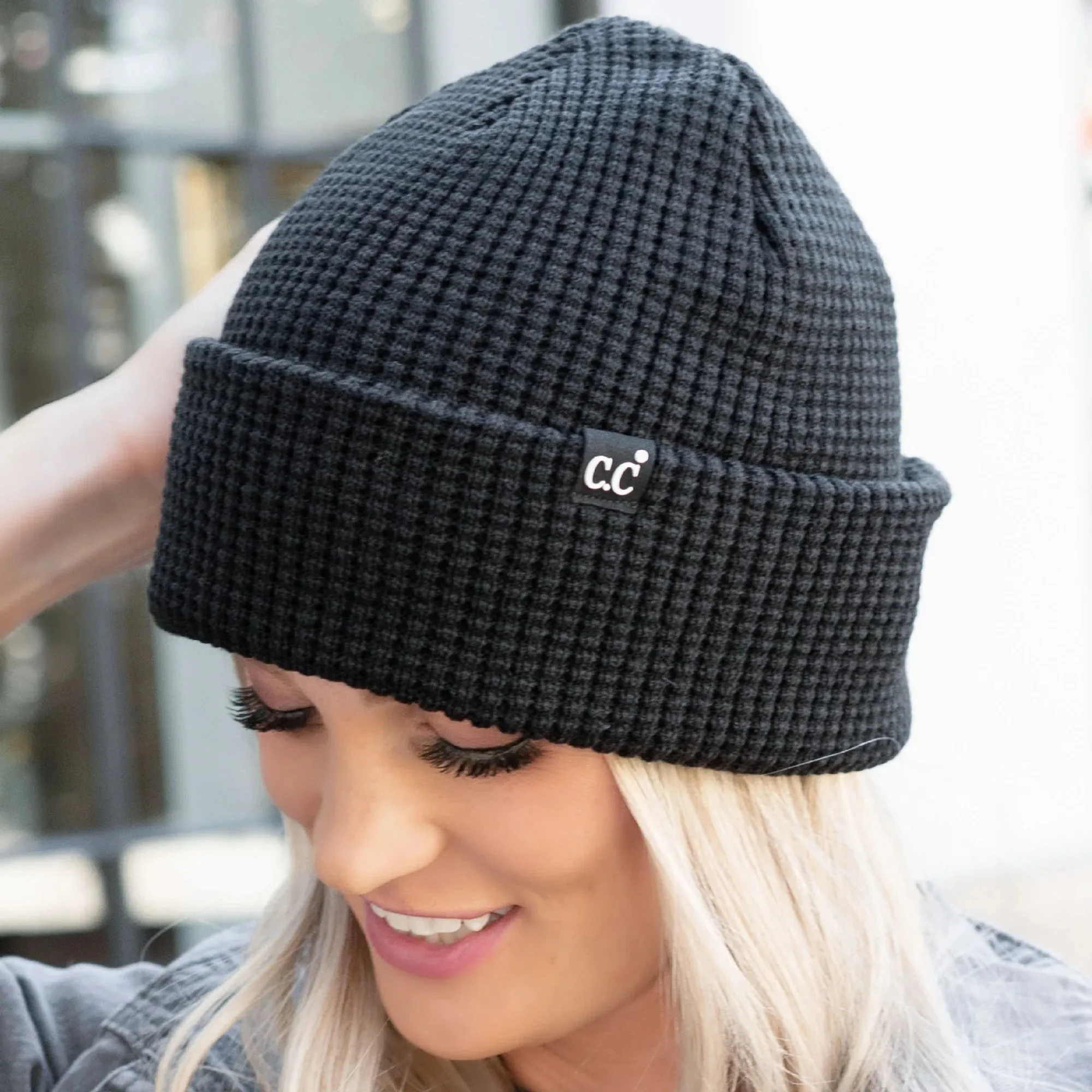 CC Waffle Knit Beanie Black