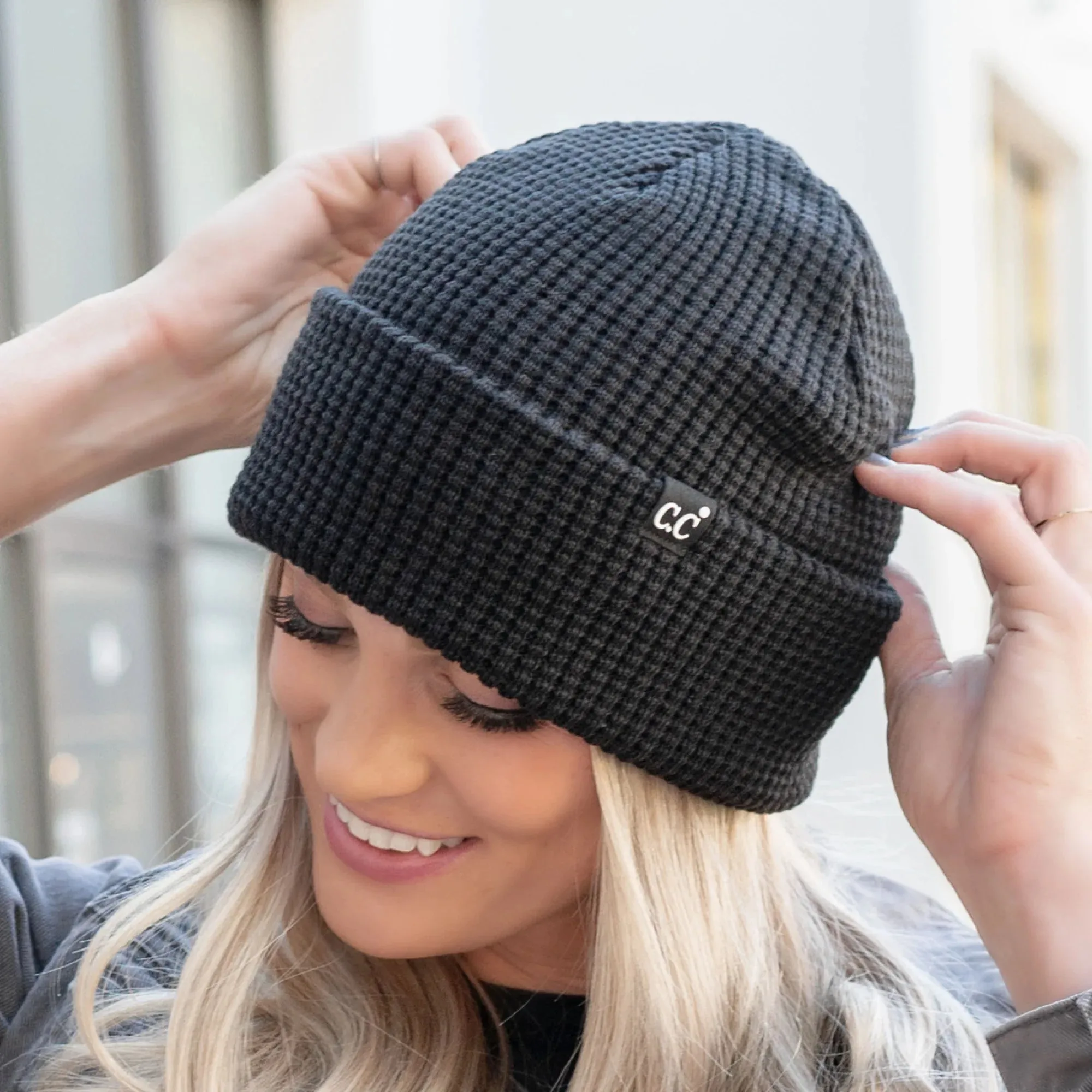 CC Waffle Knit Beanie Black