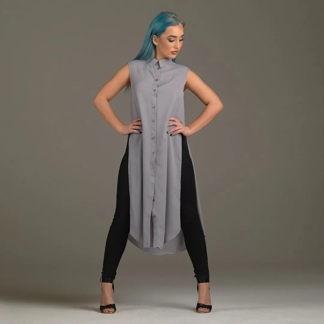 CELINE GREY LONGLINE TUNIC - CT002