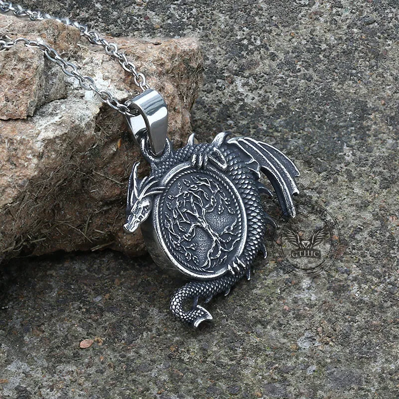 Celtic Dragon Yggdrasil Stainless Steel Viking Pendant