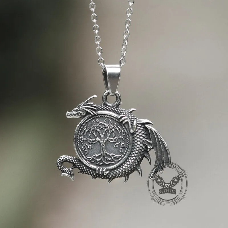 Celtic Dragon Yggdrasil Stainless Steel Viking Pendant