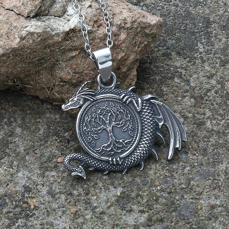 Celtic Dragon Yggdrasil Stainless Steel Viking Pendant