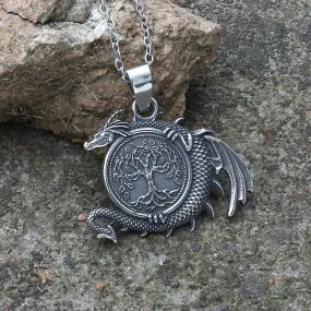 Celtic Dragon Yggdrasil Stainless Steel Viking Pendant