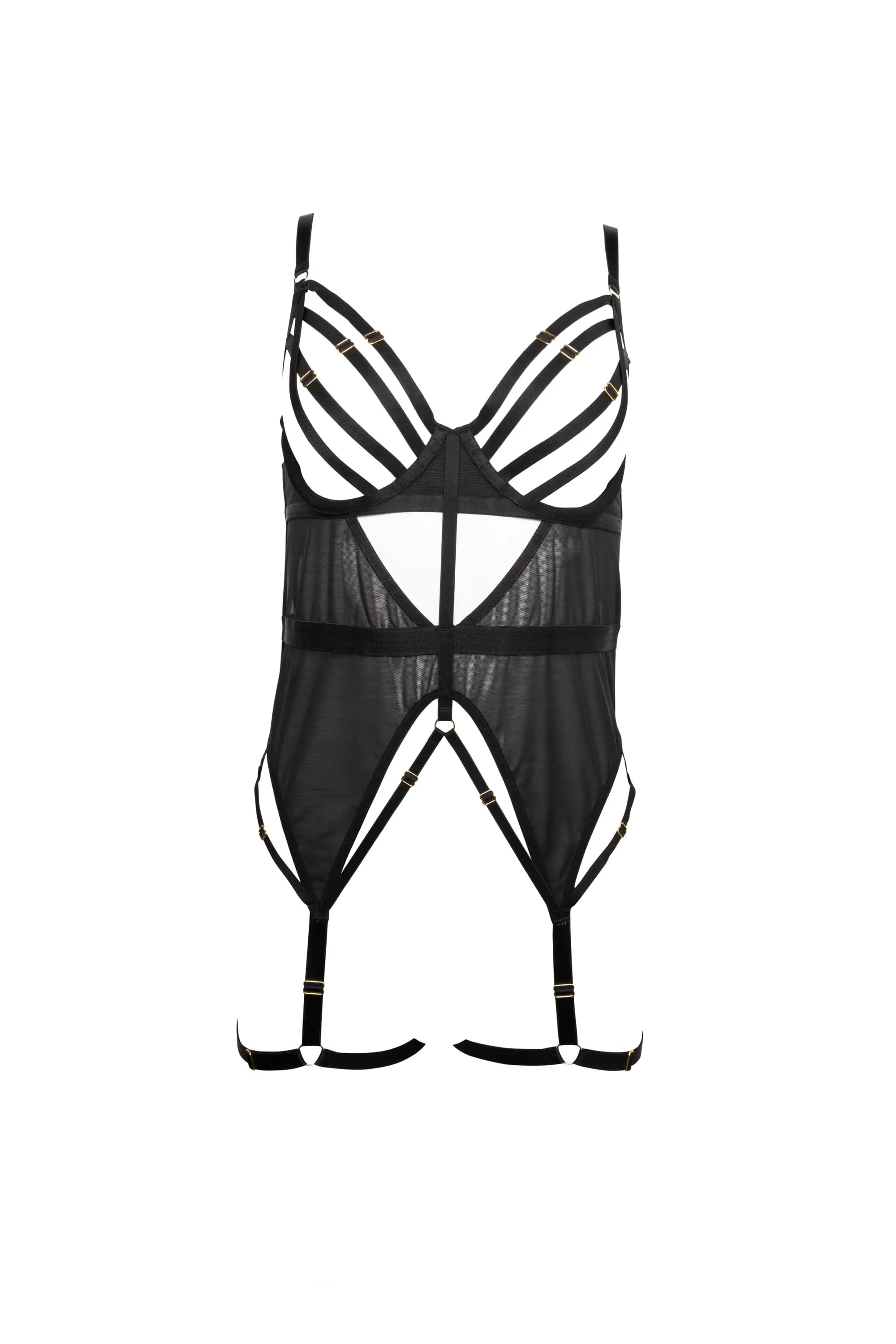 Chantal Black Wired Mesh Basque with Leg Harness