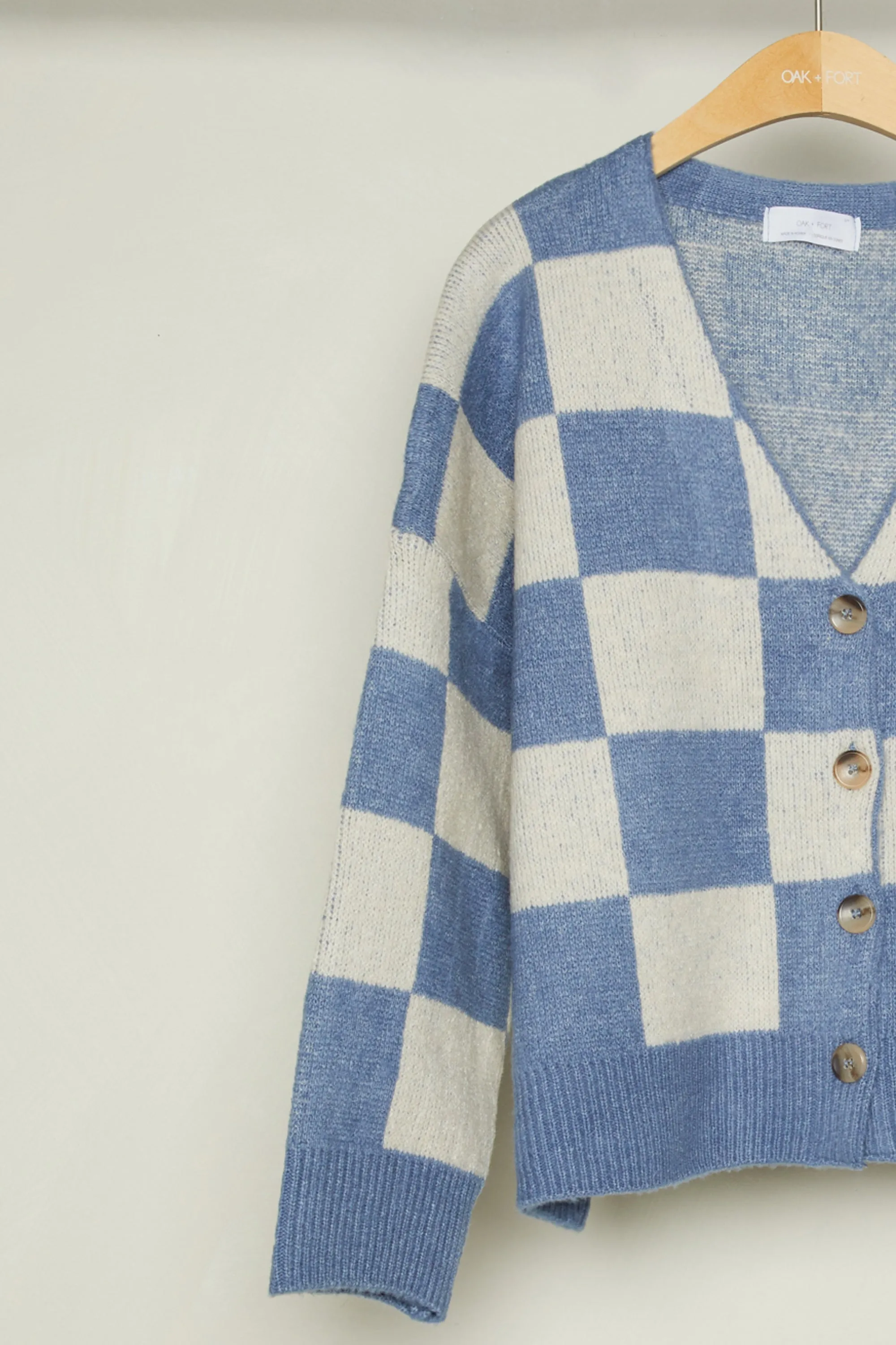 CHECKERED BUTTON FRONT CARDIGAN