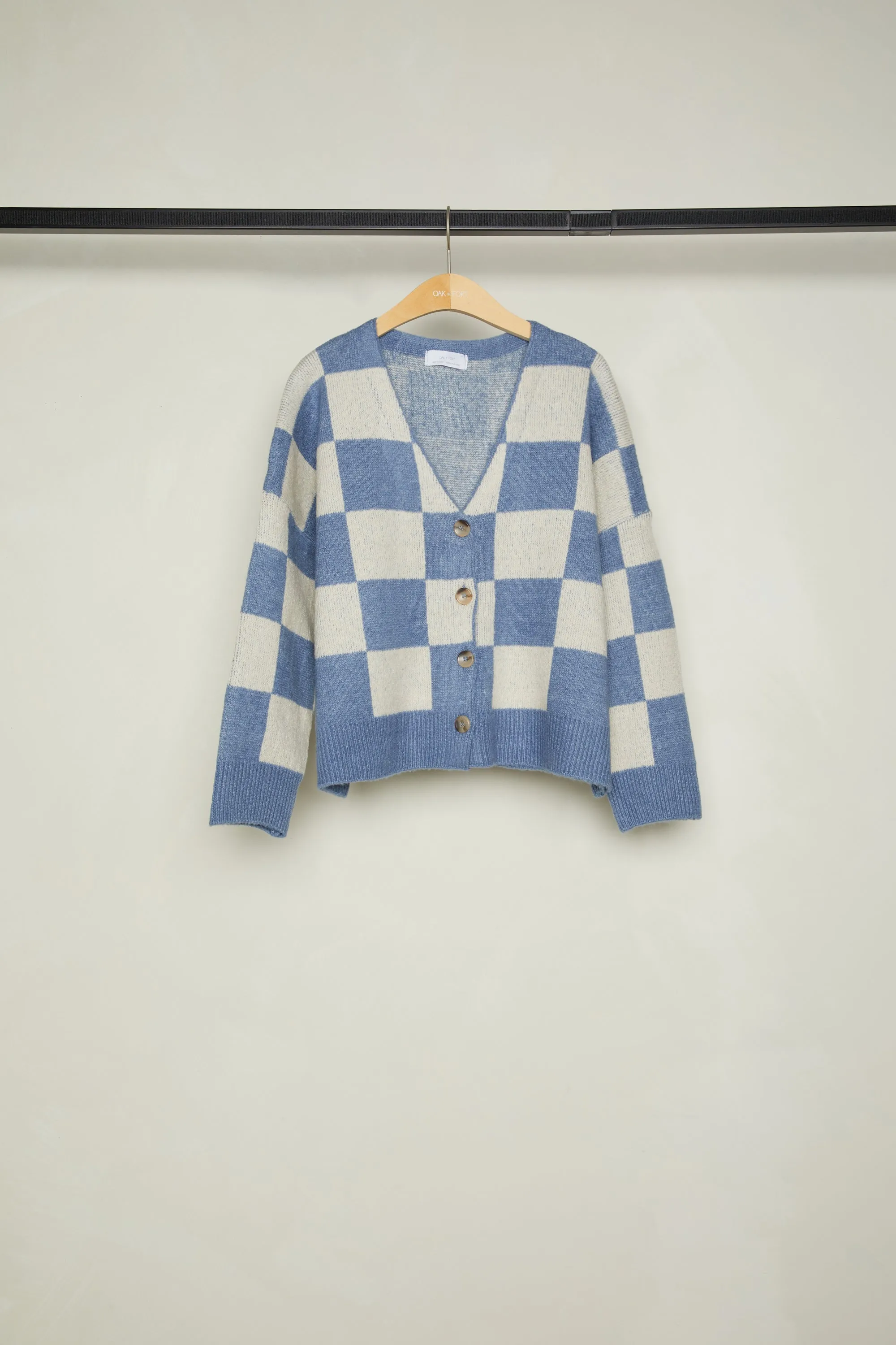 CHECKERED BUTTON FRONT CARDIGAN