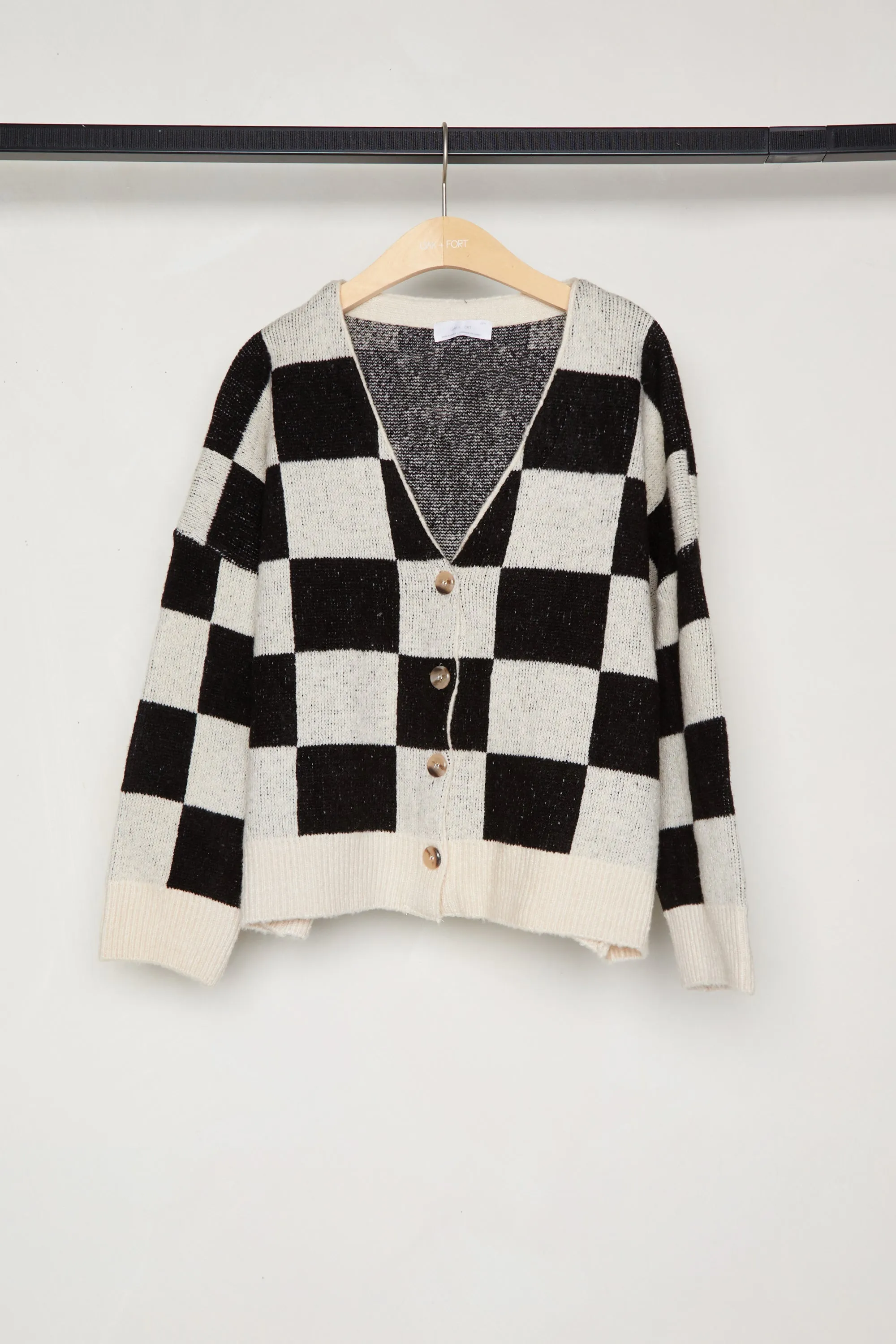 CHECKERED BUTTON FRONT CARDIGAN