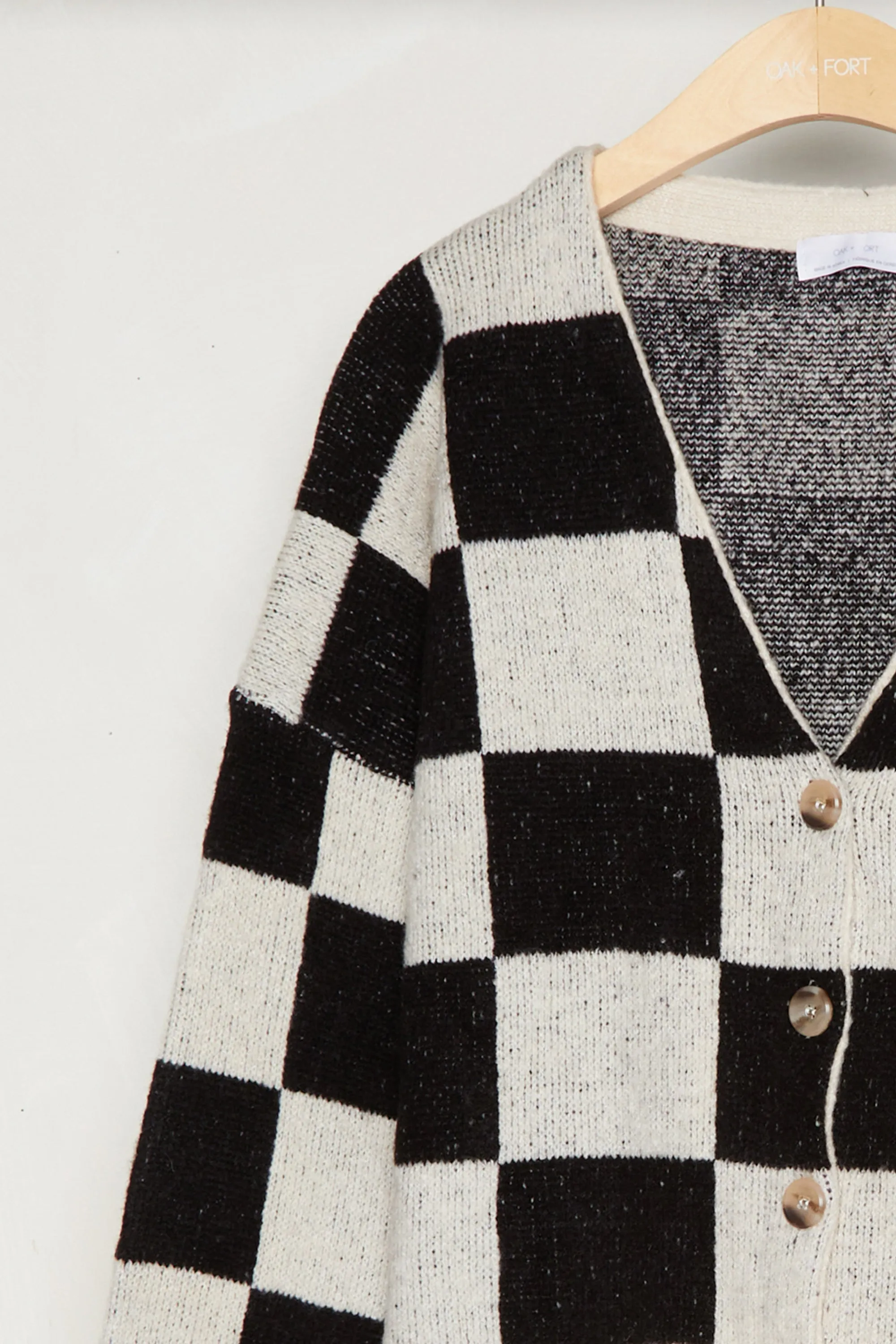 CHECKERED BUTTON FRONT CARDIGAN