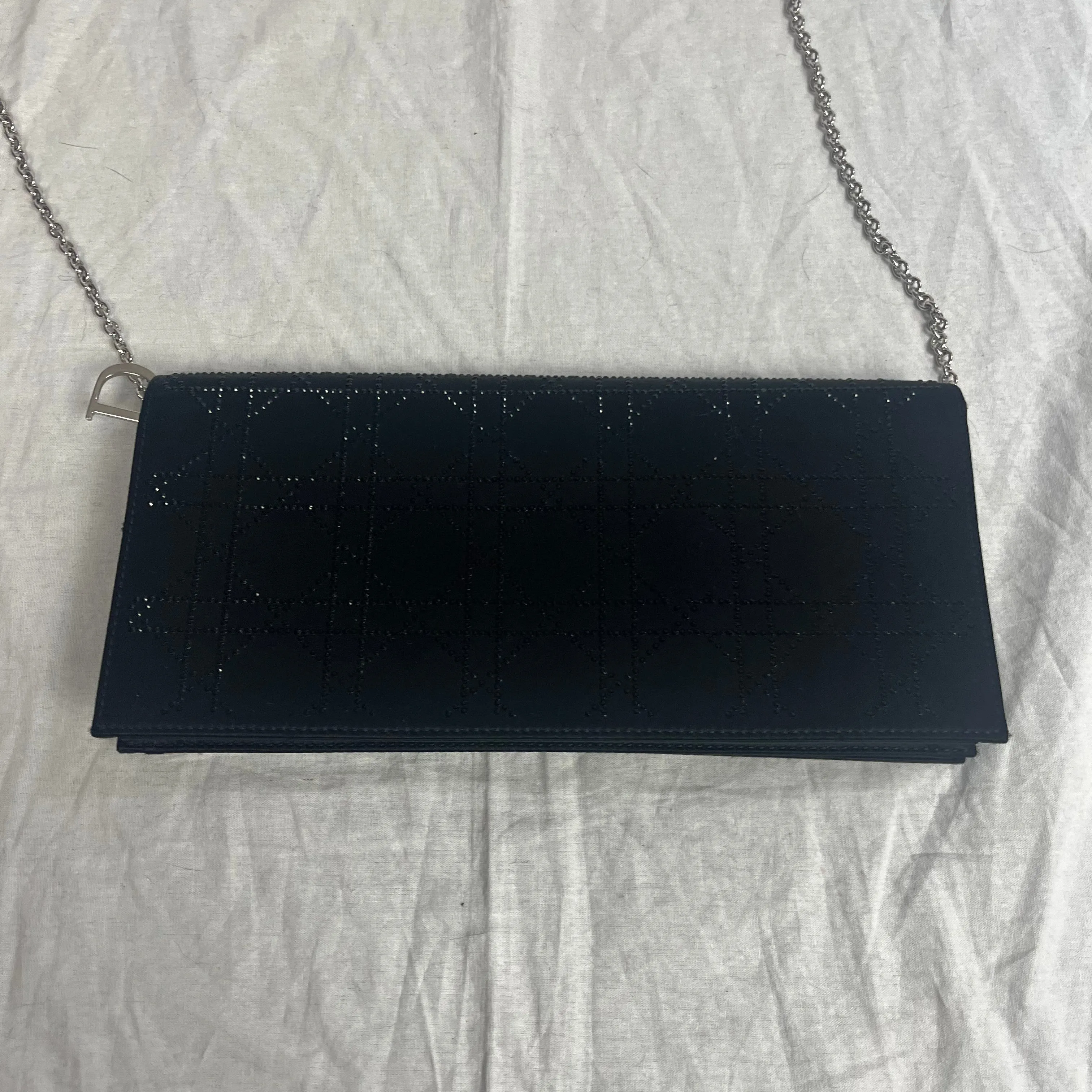 Christian Dior Black Silk Crystal Cannage Lady Dior Bag