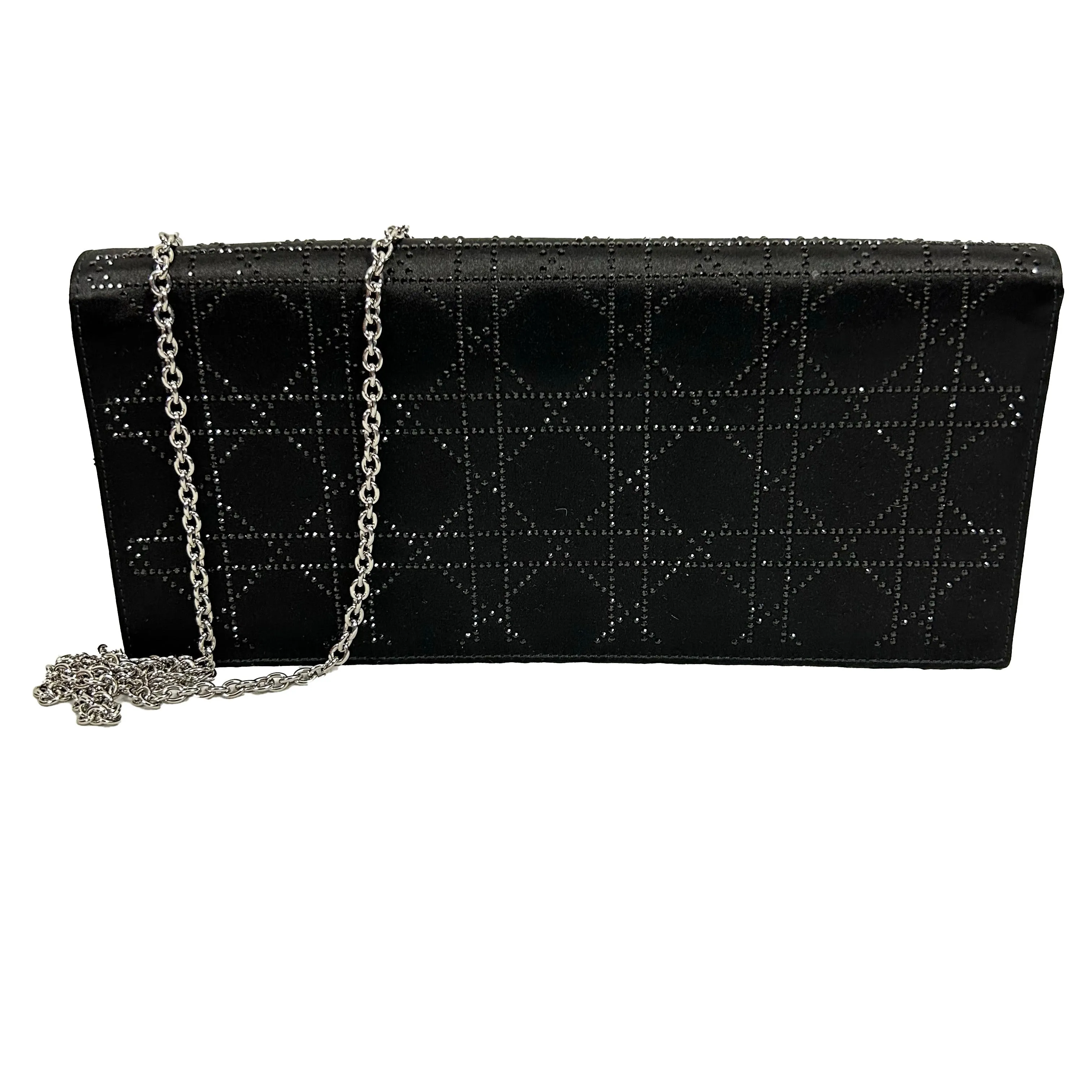 Christian Dior Black Silk Crystal Cannage Lady Dior Bag