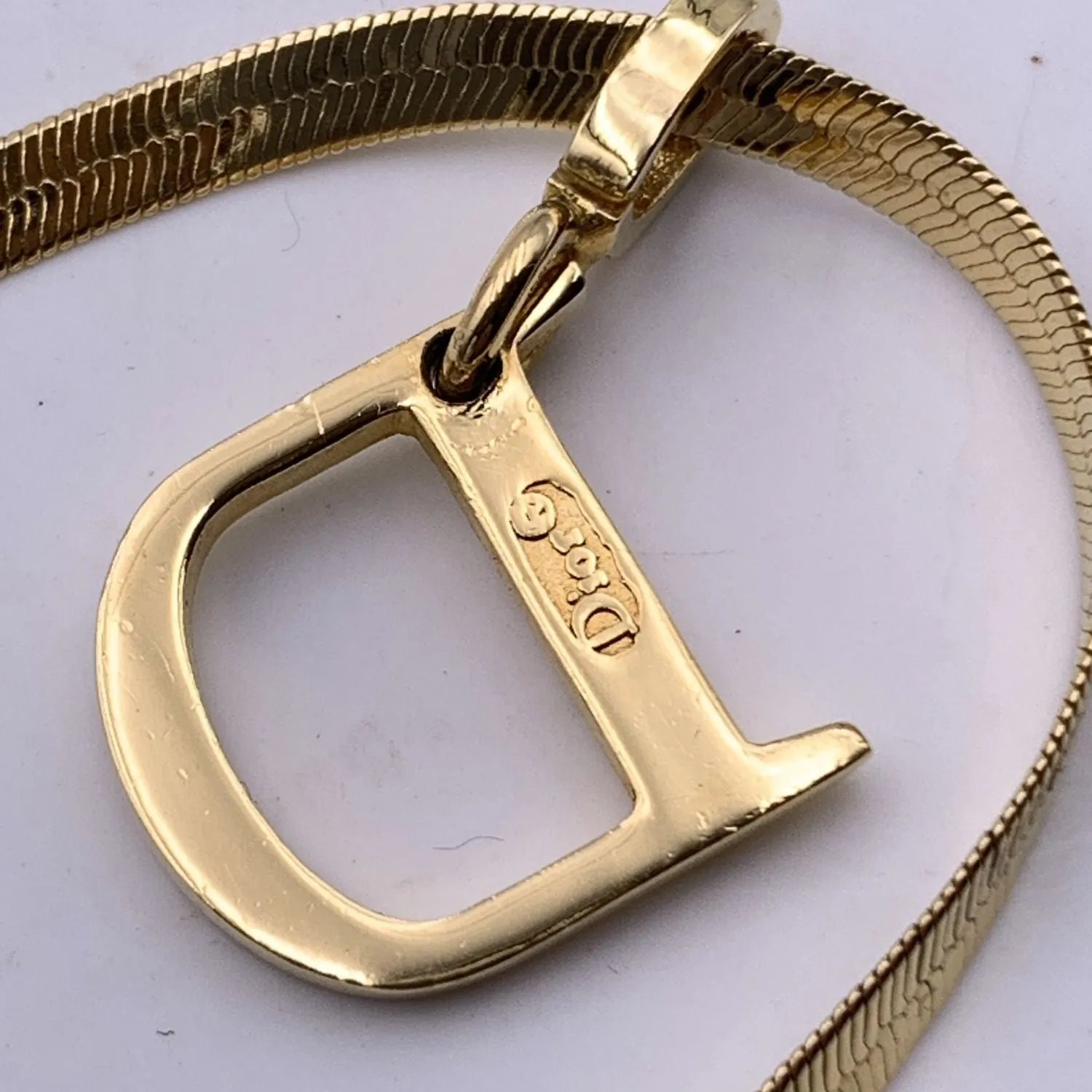 Christian Dior Gold Metal D Logo Pendant Snake Chain Bracelet