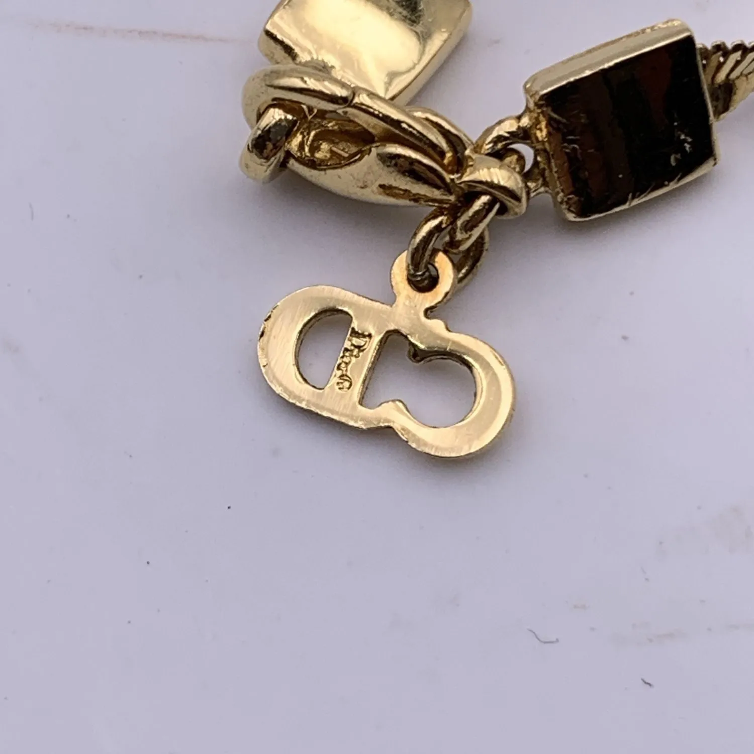 Christian Dior Gold Metal D Logo Pendant Snake Chain Bracelet