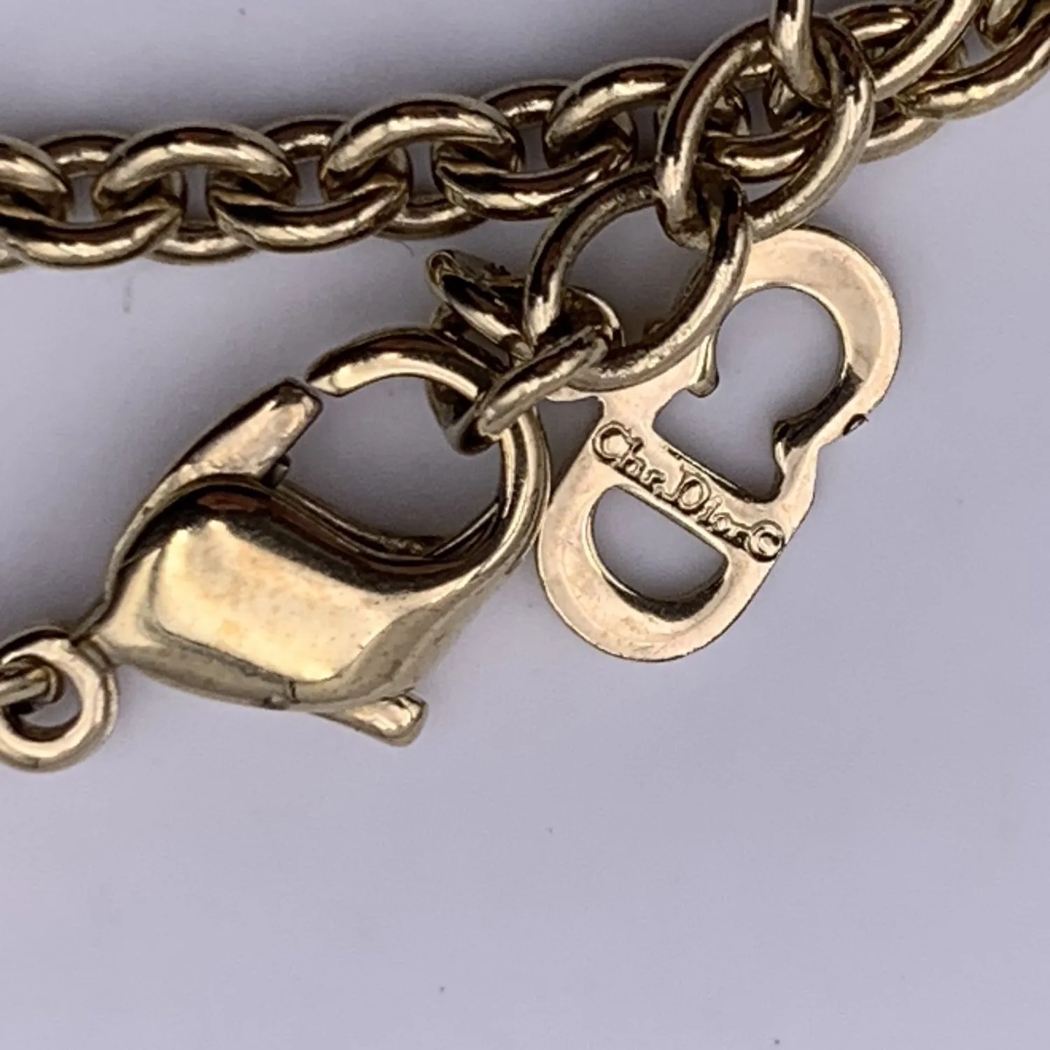 Christian Dior Gold Metal Dangling Letters Logo Necklace