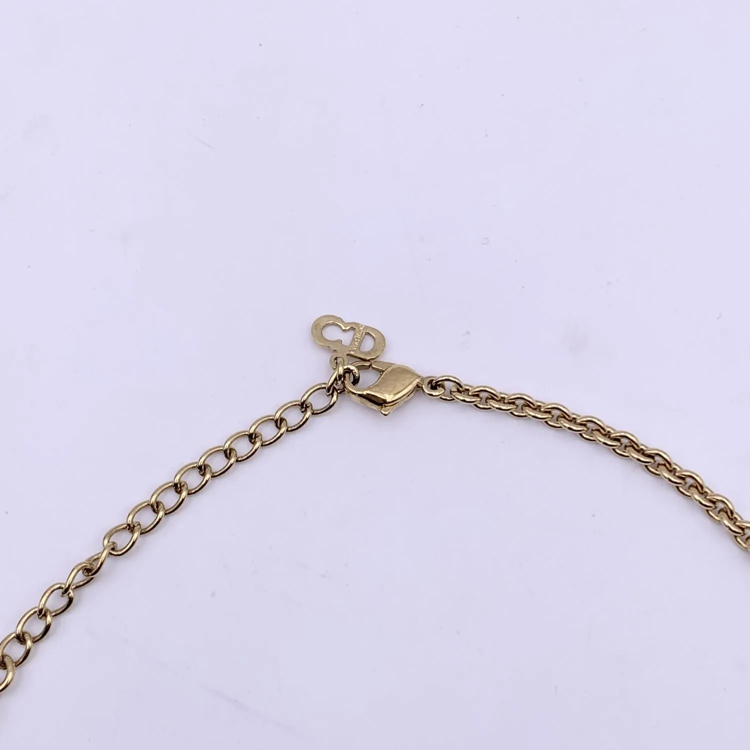 Christian Dior Gold Metal Dangling Letters Logo Necklace