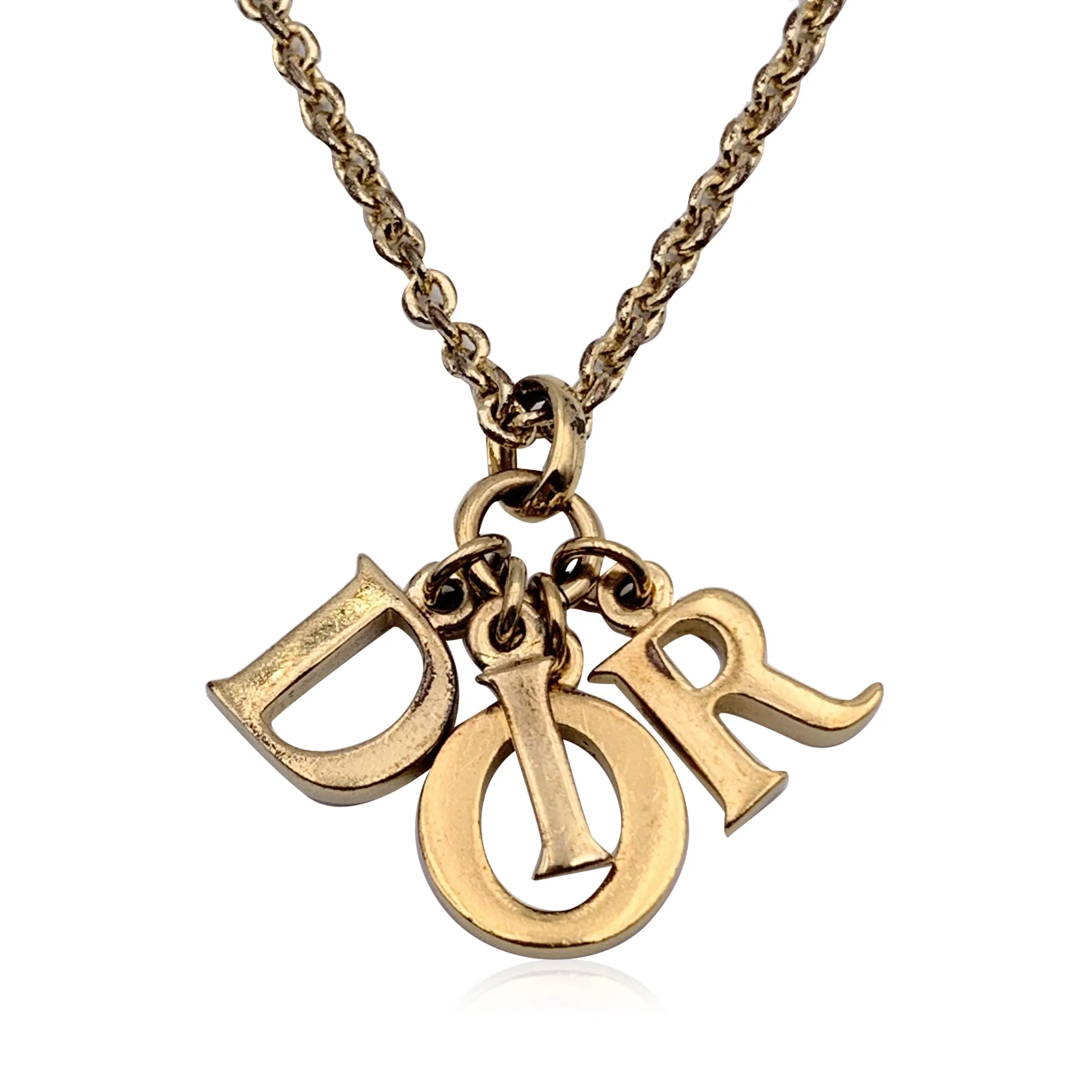 Christian Dior Gold Metal Dangling Logo Letters Chain Necklace