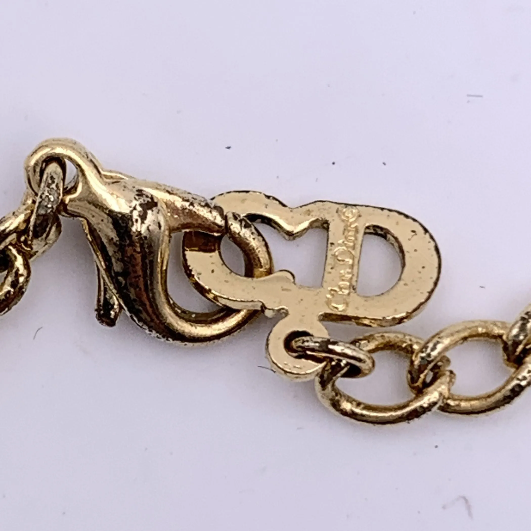 Christian Dior Gold Metal Dangling Logo Letters Chain Necklace