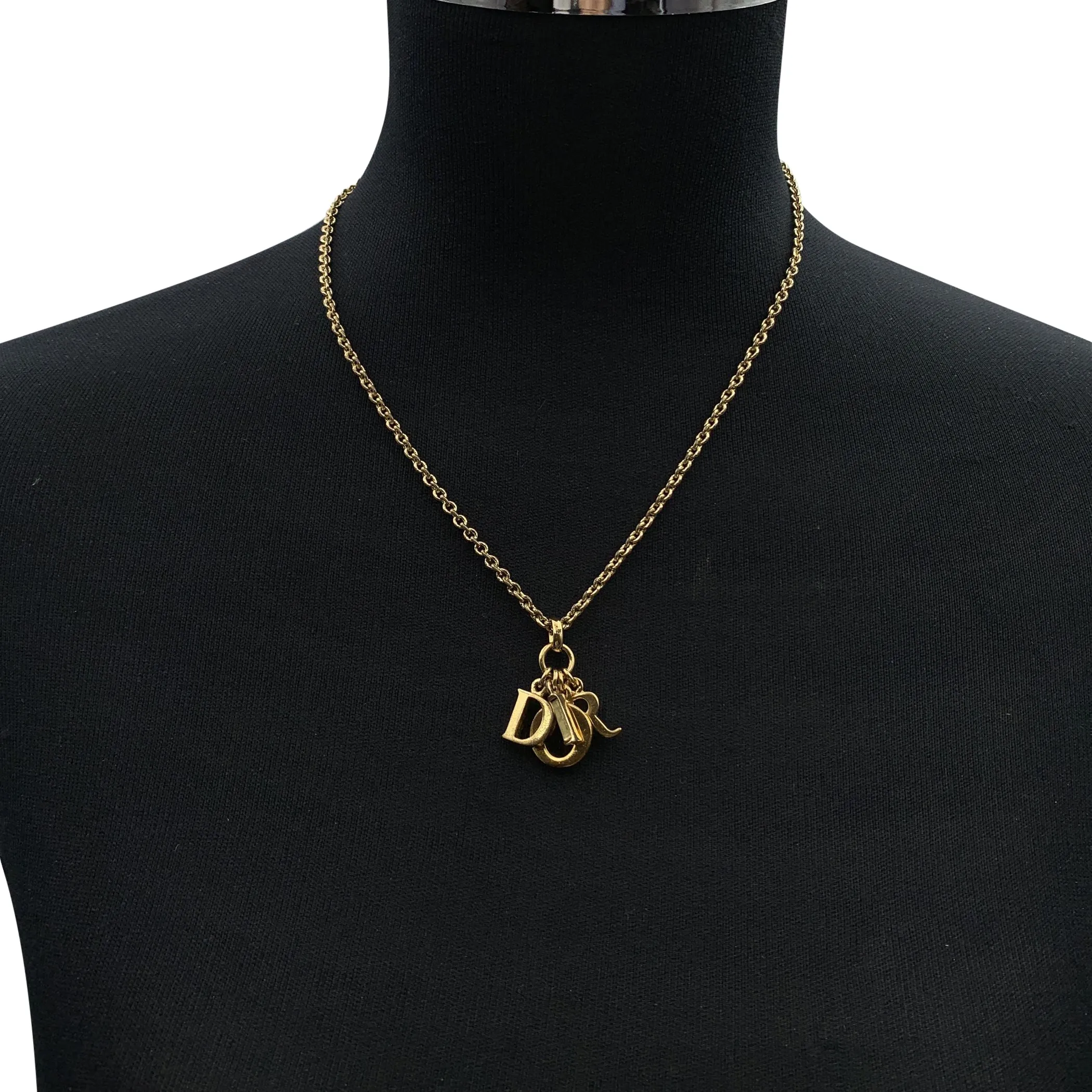 Christian Dior Gold Metal Dangling Logo Letters Chain Necklace