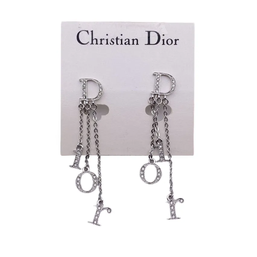 Christian Dior Silver Metal and Crystals Dangle Earrings