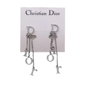 Christian Dior Silver Metal and Crystals Dangle Earrings