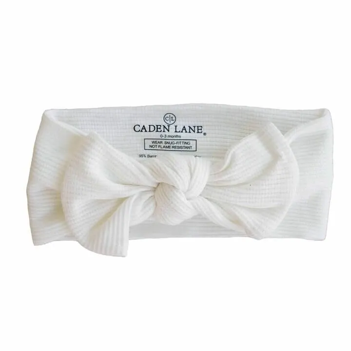 Cloud White Waffle Bamboo Knit Large Bow Headwrap