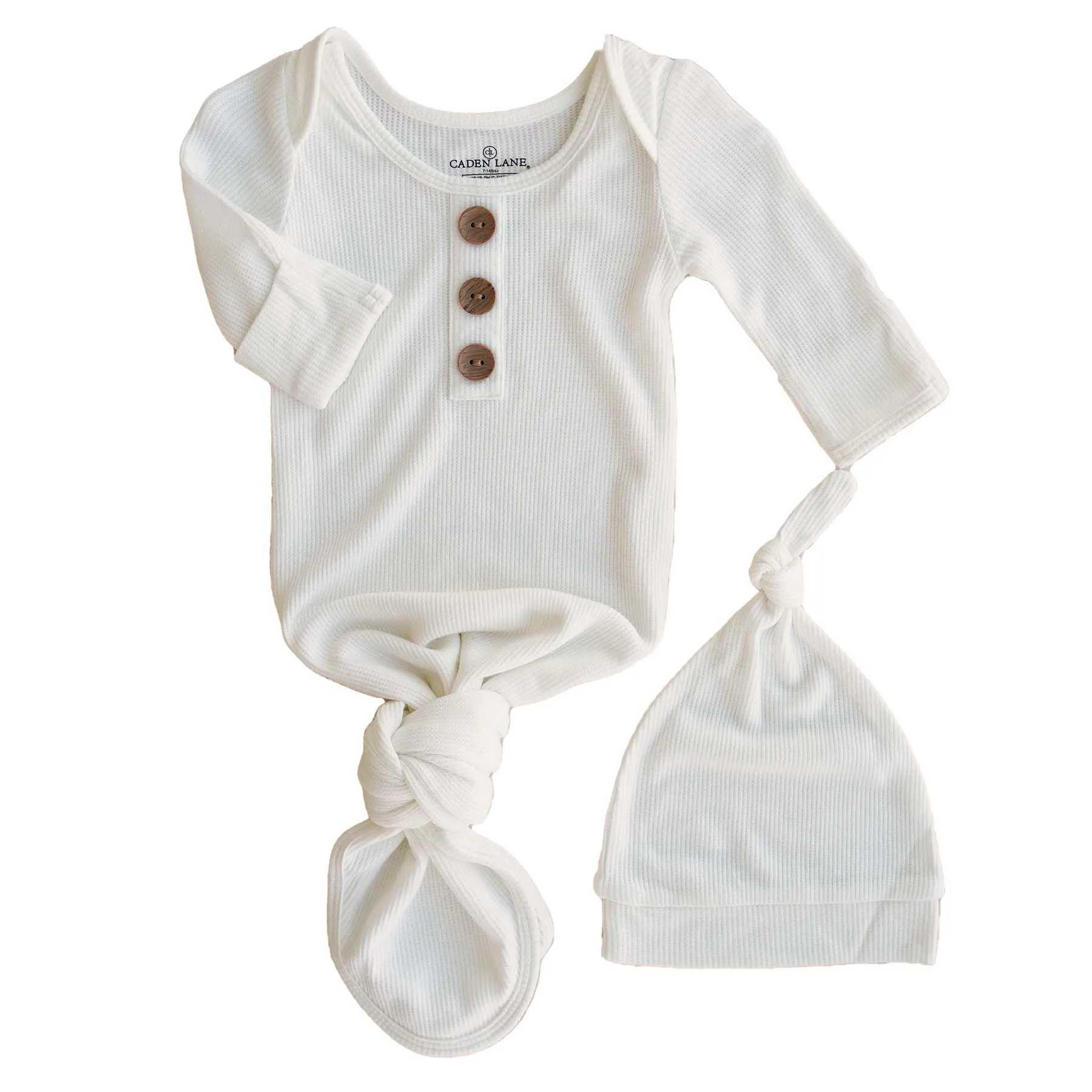 Cloud White Waffle Bamboo Newborn Baby Knot Gown & Hat Set