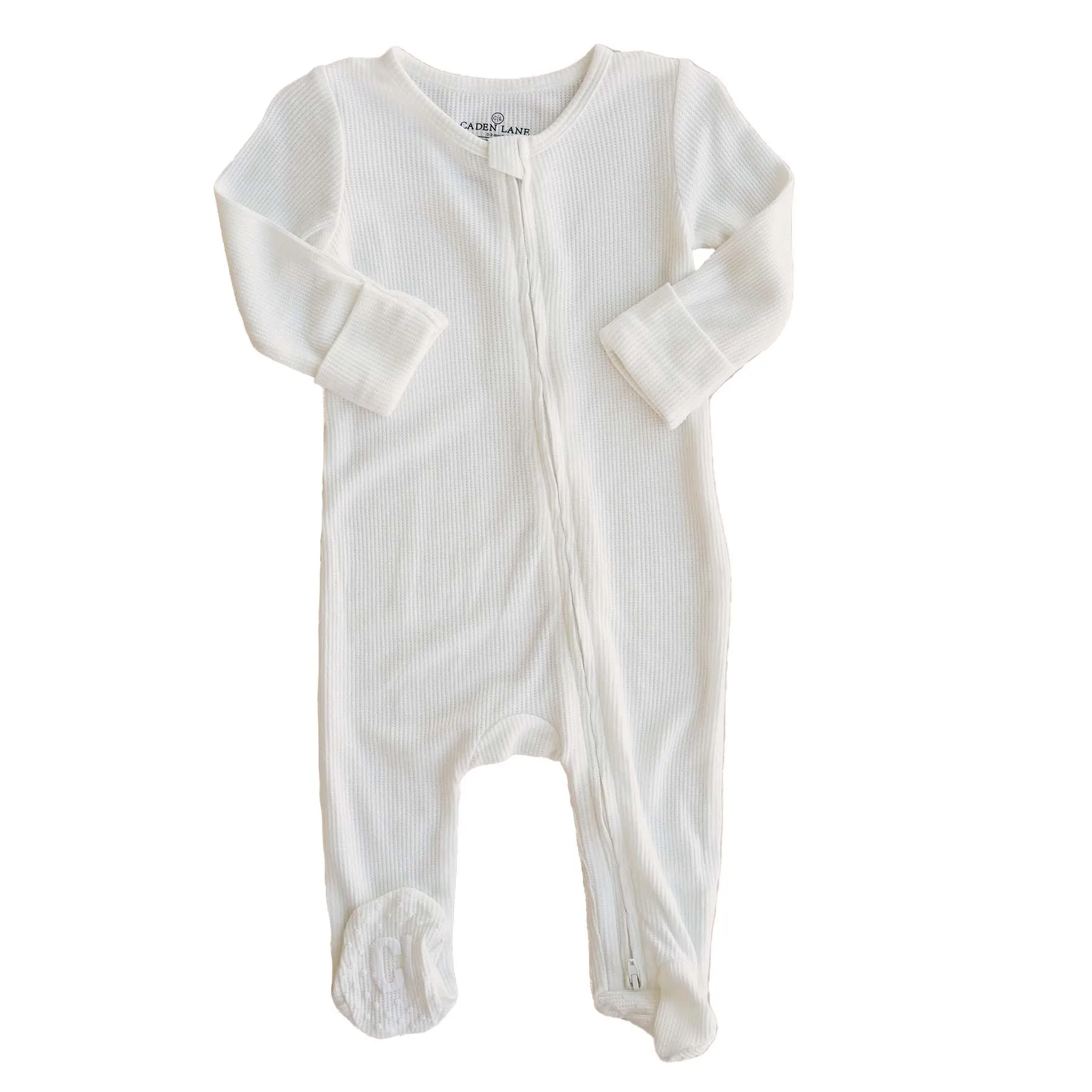 Cloud White Waffle Bamboo Zipper Footie