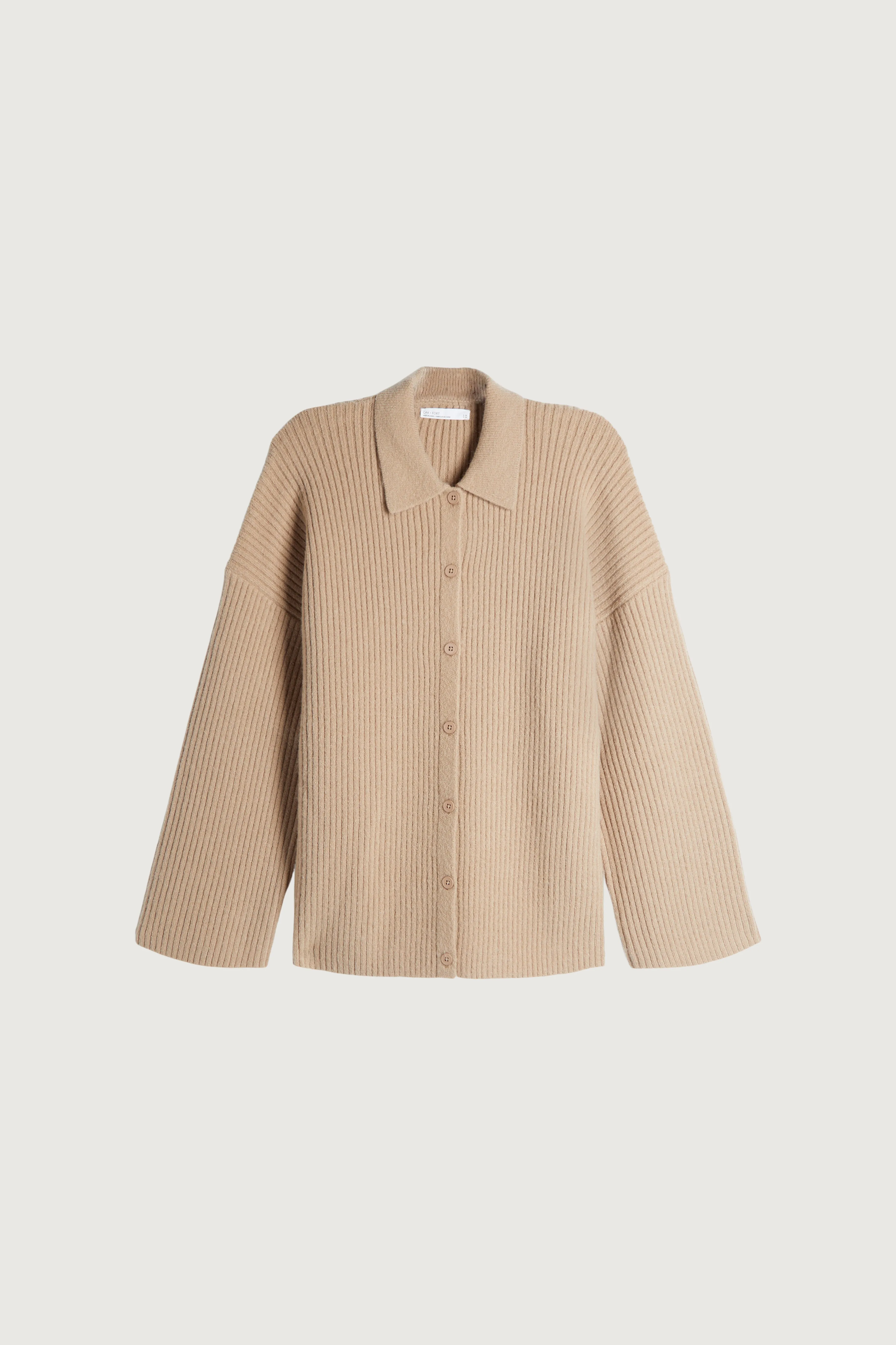 COLLARED RIB-KNIT CARDIGAN