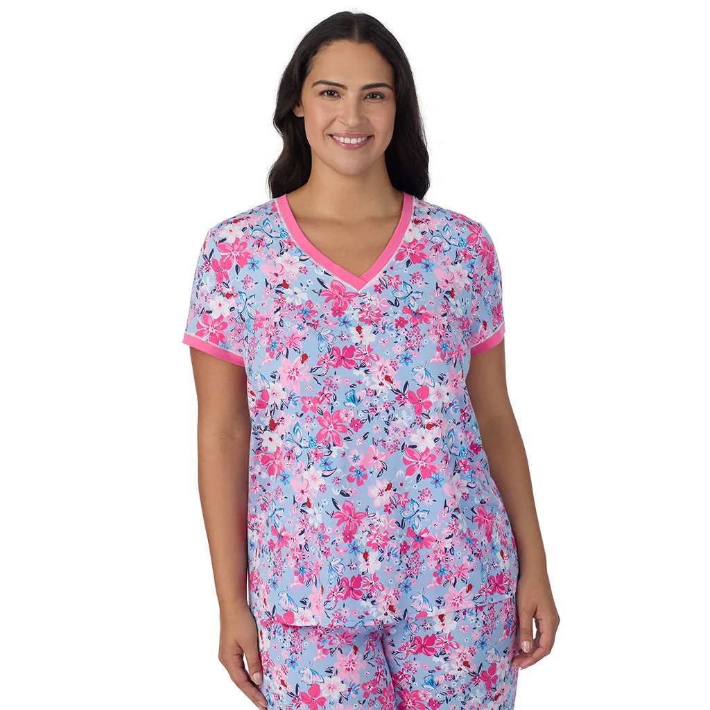 Cotton-Blend Short Sleeve Top with Cropped Pant 2-Pc Pajama Set PLUS