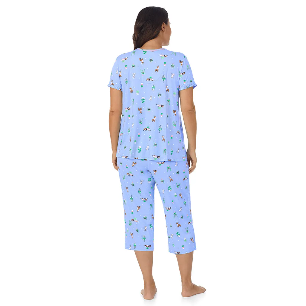 Cotton-Blend Short Sleeve Top with Cropped Pant 2-Pc Pajama Set PLUS