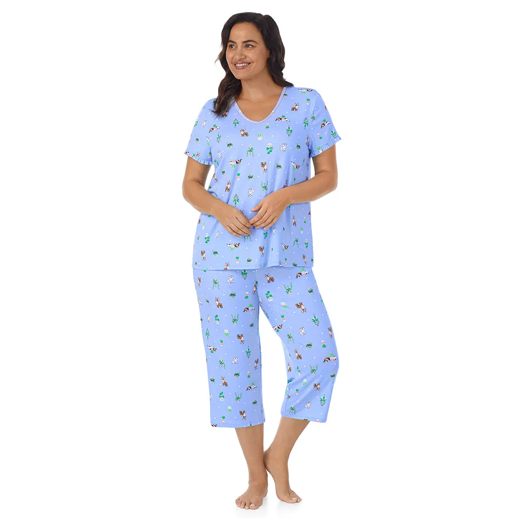 Cotton-Blend Short Sleeve Top with Cropped Pant 2-Pc Pajama Set PLUS