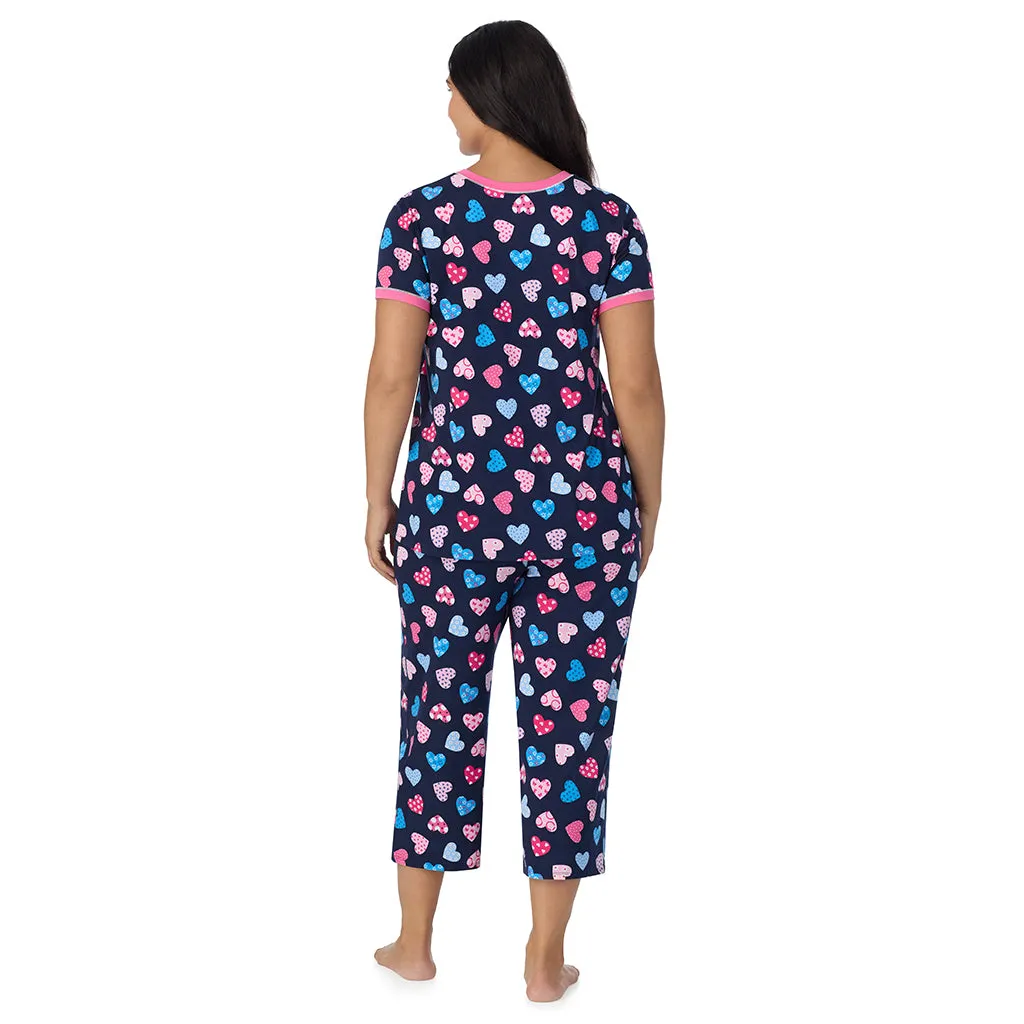 Cotton-Blend Short Sleeve Top with Cropped Pant 2-Pc Pajama Set PLUS