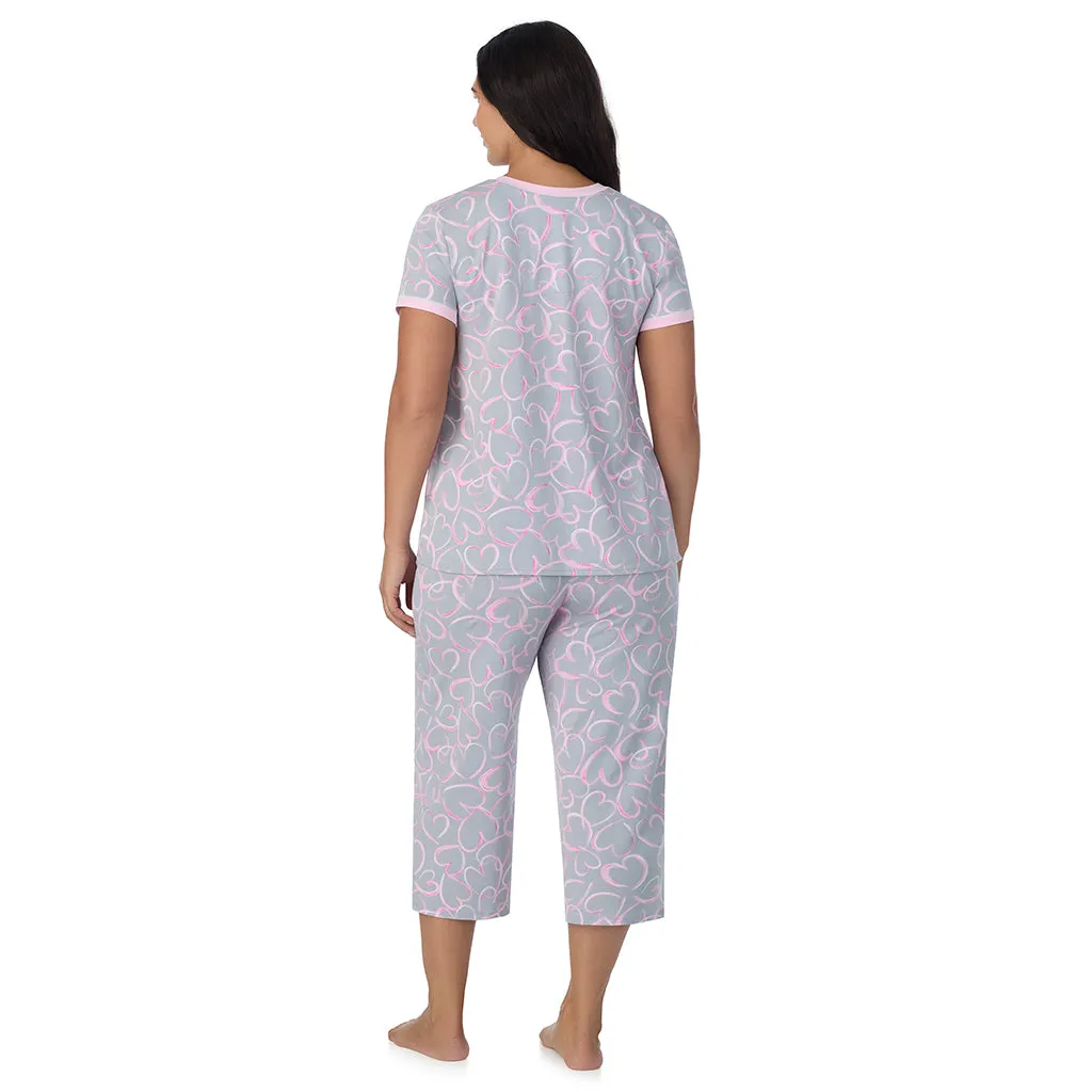 Cotton-Blend Short Sleeve Top with Cropped Pant 2-Pc Pajama Set PLUS