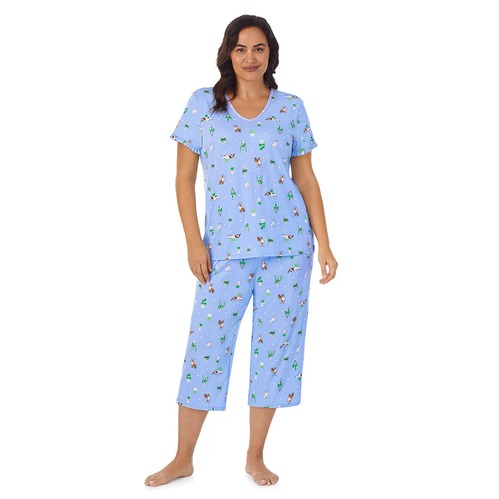 Cotton-Blend Short Sleeve Top with Cropped Pant 2-Pc Pajama Set PLUS