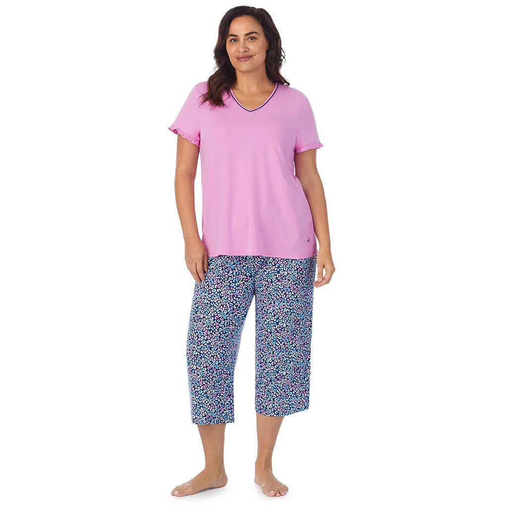 Cotton-Blend Short Sleeve Top with Cropped Pant 2-Pc Pajama Set PLUS