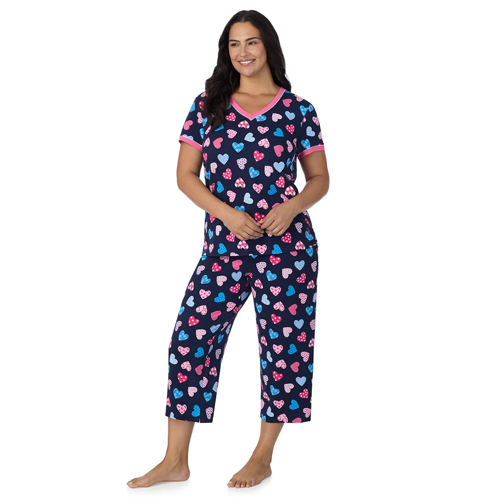 Cotton-Blend Short Sleeve Top with Cropped Pant 2-Pc Pajama Set PLUS