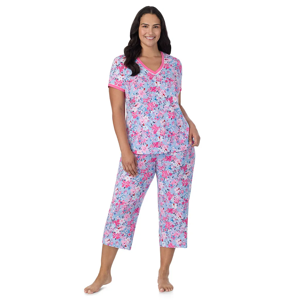 Cotton-Blend Short Sleeve Top with Cropped Pant 2-Pc Pajama Set PLUS