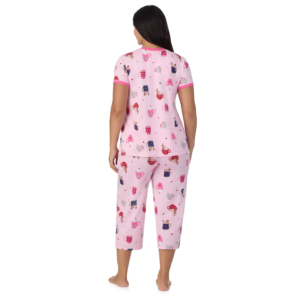 Cotton-Blend Short Sleeve Top with Cropped Pant 2-Pc Pajama Set PLUS