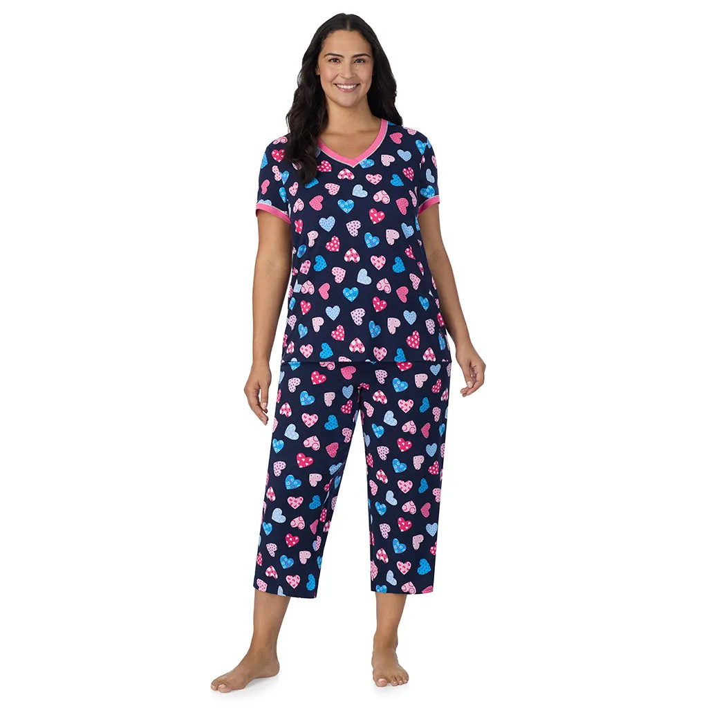 Cotton-Blend Short Sleeve Top with Cropped Pant 2-Pc Pajama Set PLUS