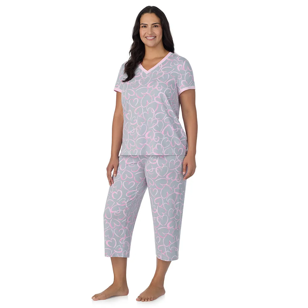 Cotton-Blend Short Sleeve Top with Cropped Pant 2-Pc Pajama Set PLUS