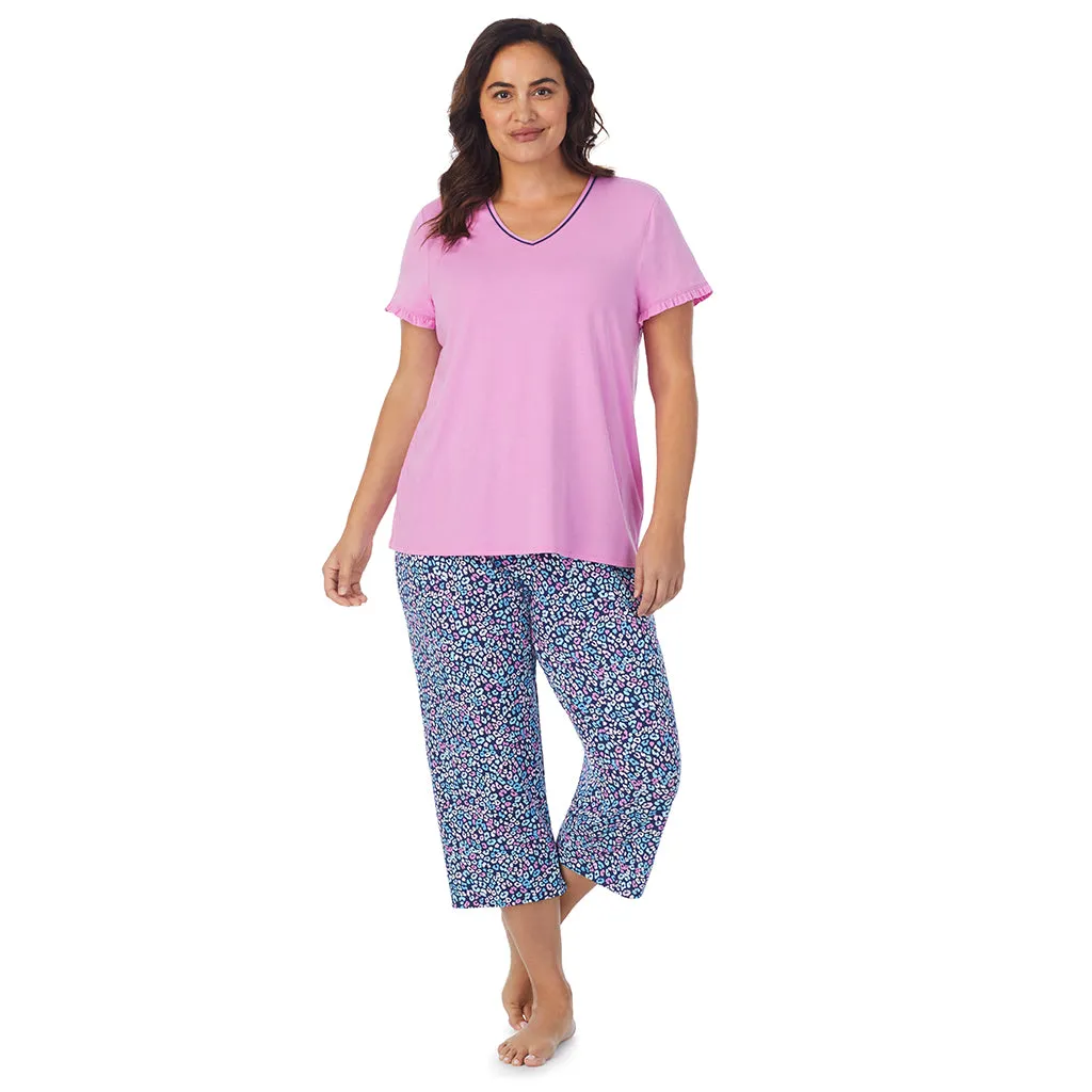 Cotton-Blend Short Sleeve Top with Cropped Pant 2-Pc Pajama Set PLUS