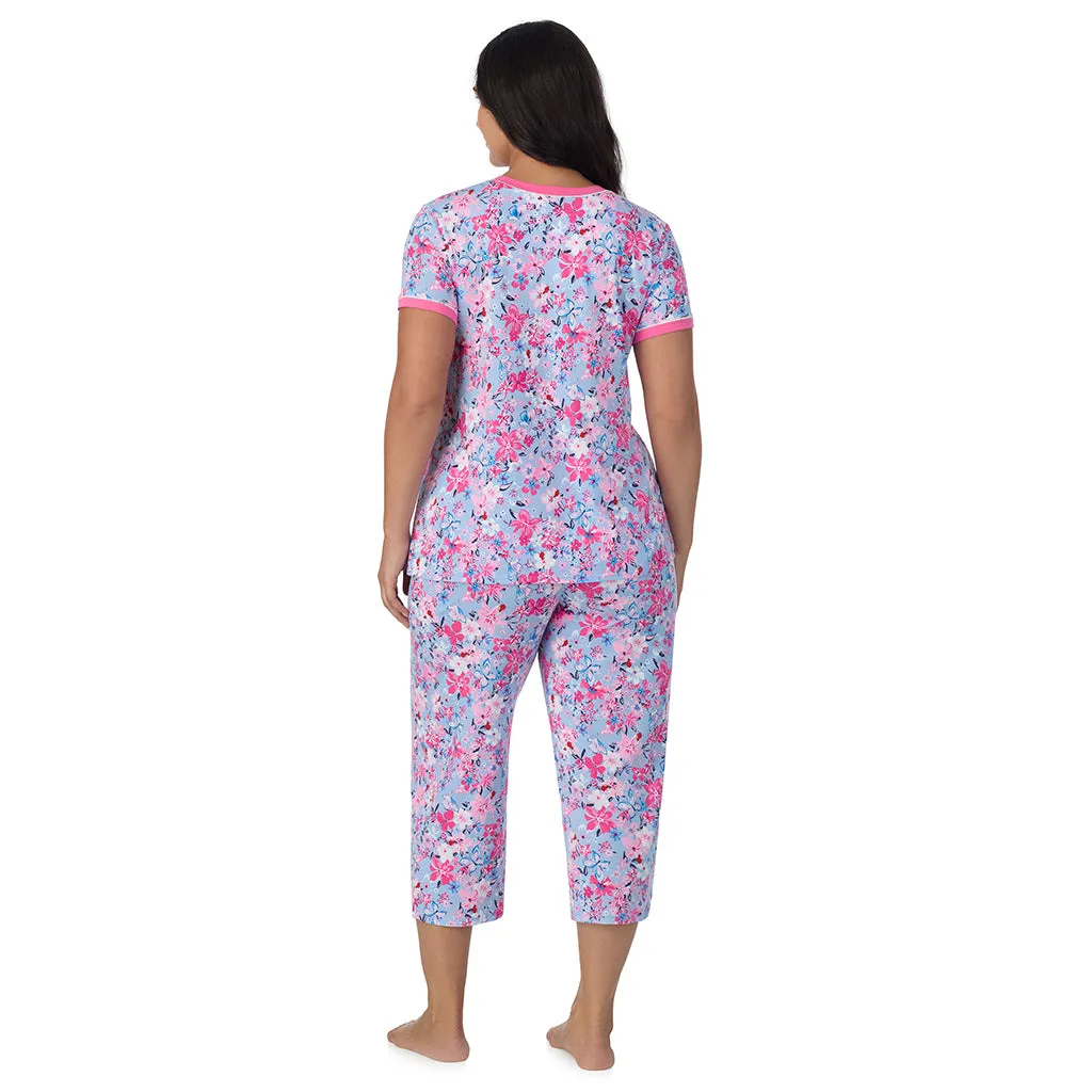 Cotton-Blend Short Sleeve Top with Cropped Pant 2-Pc Pajama Set PLUS