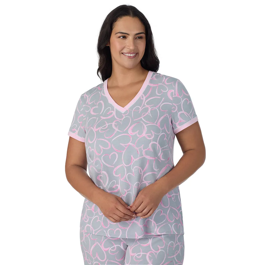 Cotton-Blend Short Sleeve Top with Cropped Pant 2-Pc Pajama Set PLUS