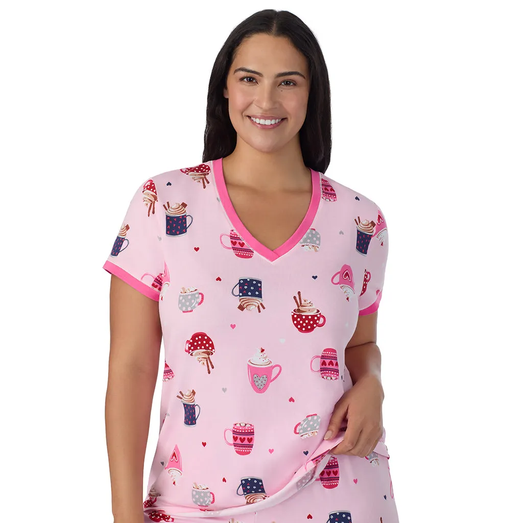 Cotton-Blend Short Sleeve Top with Cropped Pant 2-Pc Pajama Set PLUS