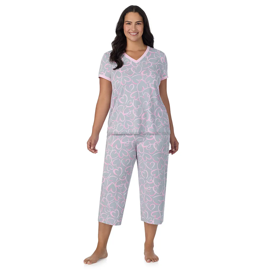 Cotton-Blend Short Sleeve Top with Cropped Pant 2-Pc Pajama Set PLUS