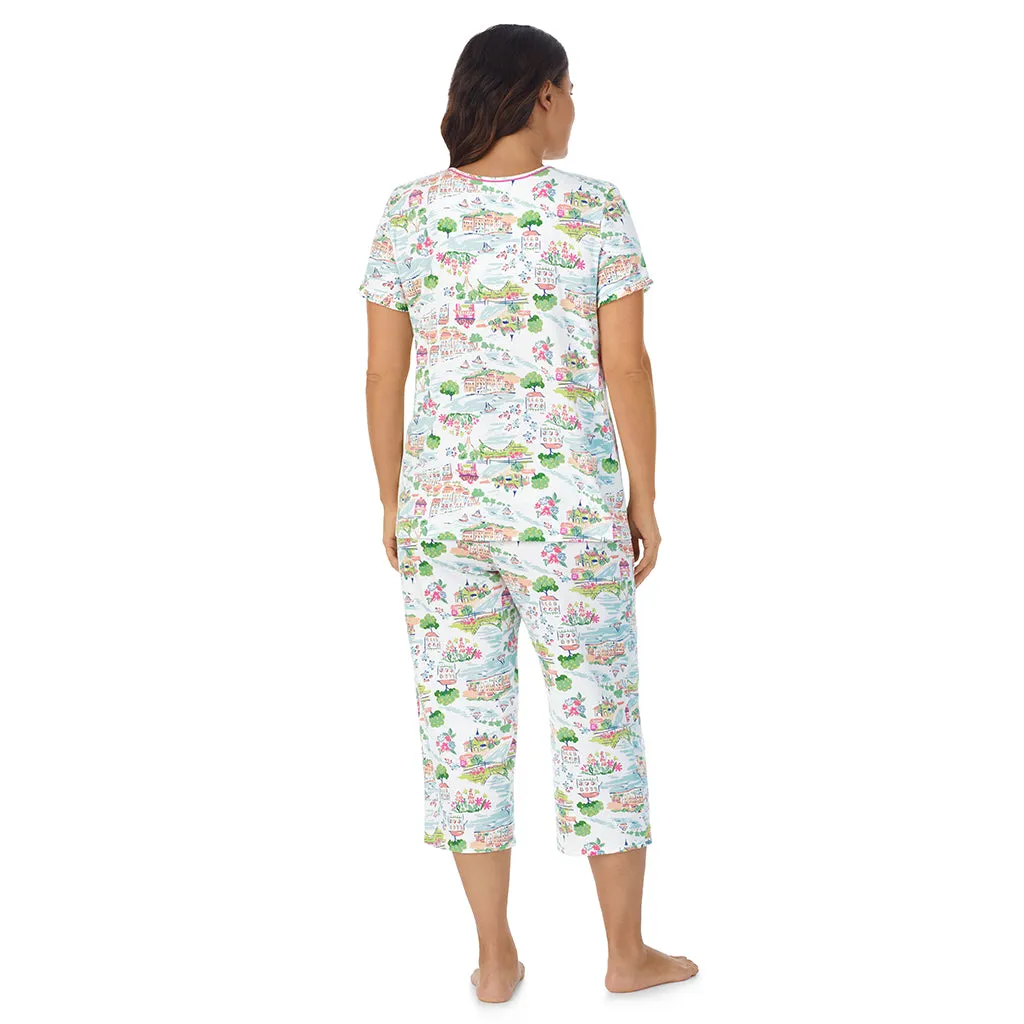 Cotton-Blend Short Sleeve Top with Cropped Pant 2-Pc Pajama Set PLUS