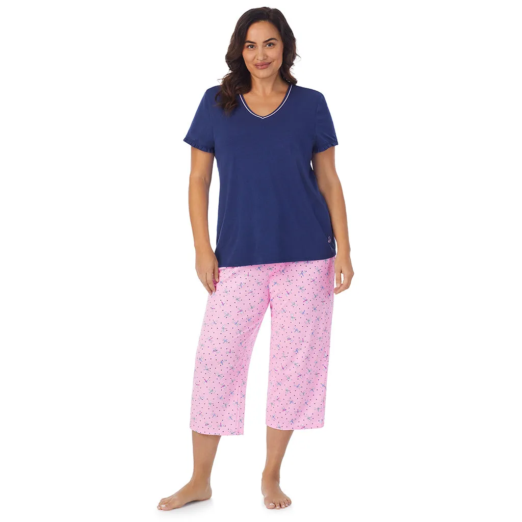 Cotton-Blend Short Sleeve Top with Cropped Pant 2-Pc Pajama Set PLUS