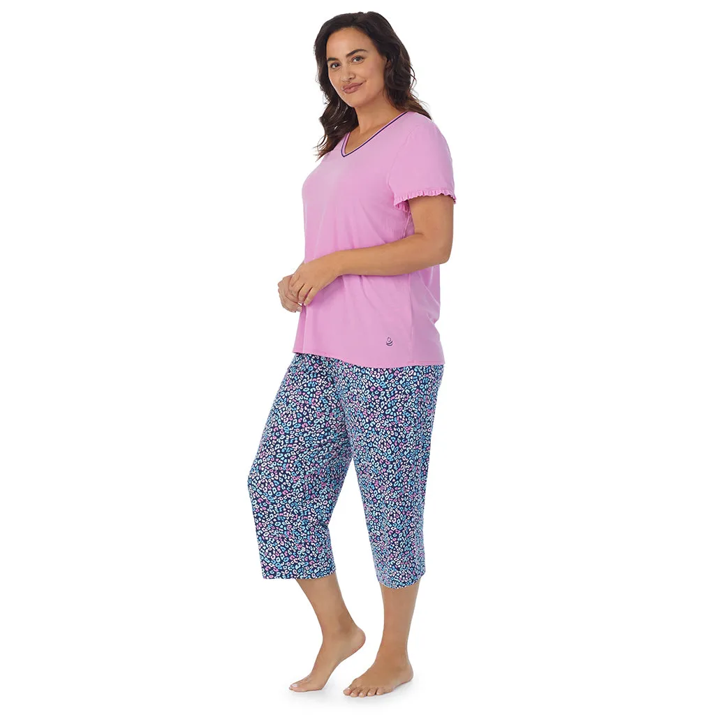 Cotton-Blend Short Sleeve Top with Cropped Pant 2-Pc Pajama Set PLUS