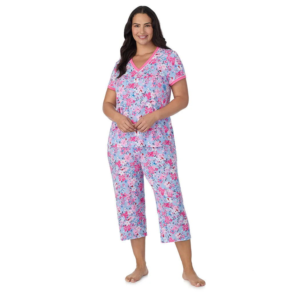 Cotton-Blend Short Sleeve Top with Cropped Pant 2-Pc Pajama Set PLUS